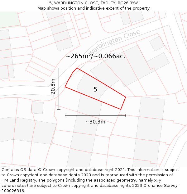 5, WARBLINGTON CLOSE, TADLEY, RG26 3YW: Plot and title map