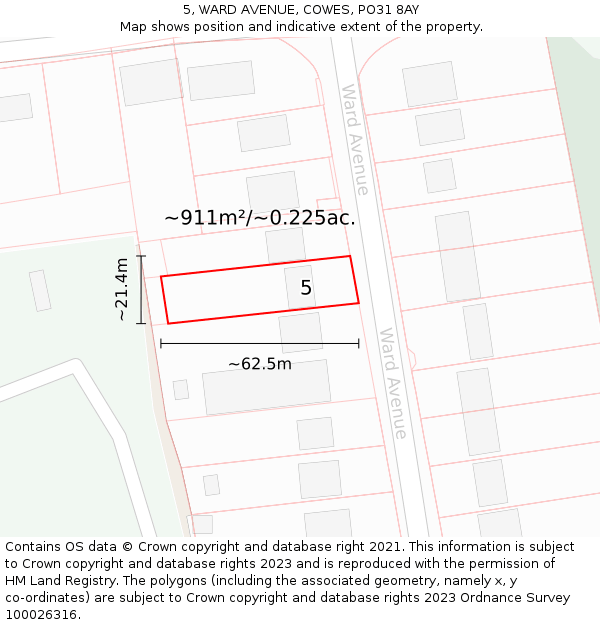 5, WARD AVENUE, COWES, PO31 8AY: Plot and title map