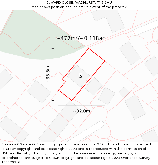 5, WARD CLOSE, WADHURST, TN5 6HU: Plot and title map