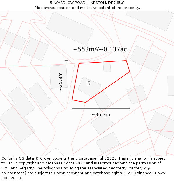 5, WARDLOW ROAD, ILKESTON, DE7 8US: Plot and title map