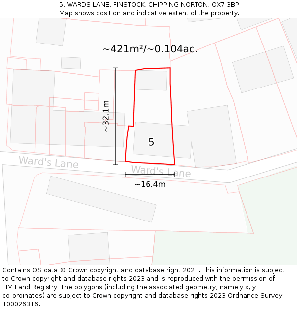 5, WARDS LANE, FINSTOCK, CHIPPING NORTON, OX7 3BP: Plot and title map