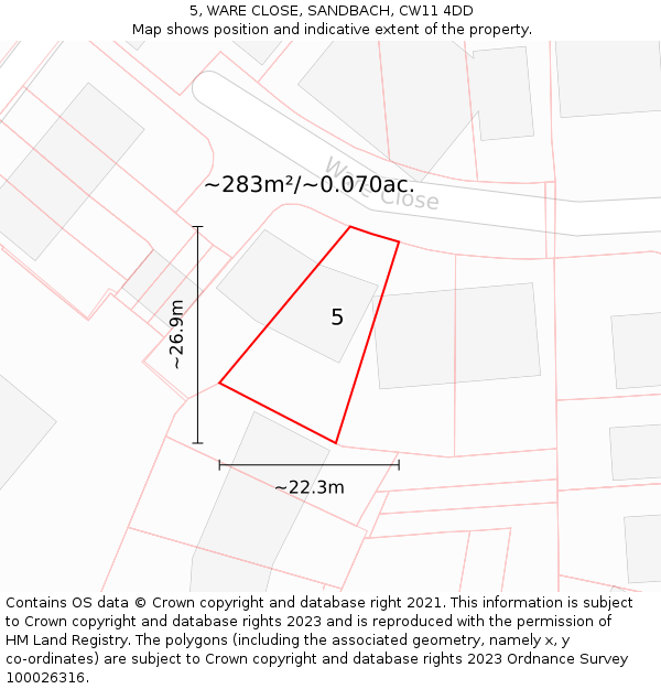 5, WARE CLOSE, SANDBACH, CW11 4DD: Plot and title map