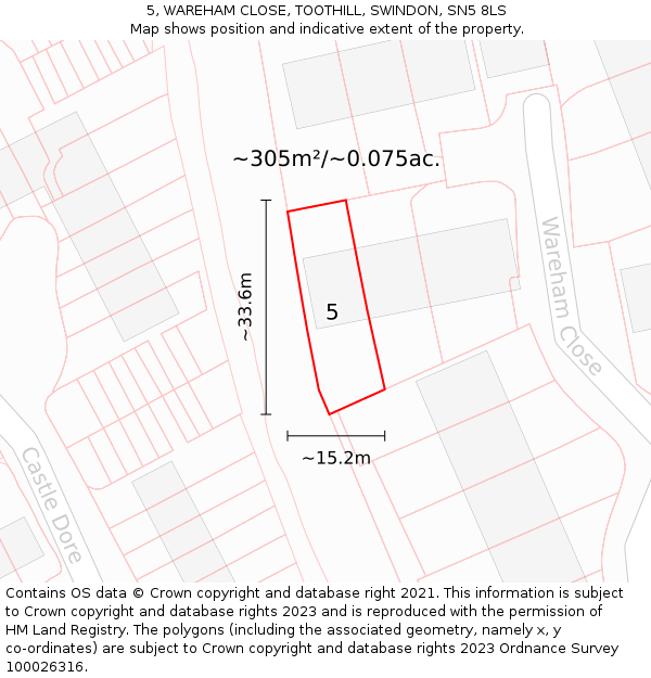 5, WAREHAM CLOSE, TOOTHILL, SWINDON, SN5 8LS: Plot and title map