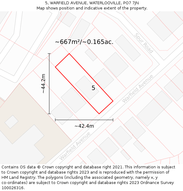 5, WARFIELD AVENUE, WATERLOOVILLE, PO7 7JN: Plot and title map