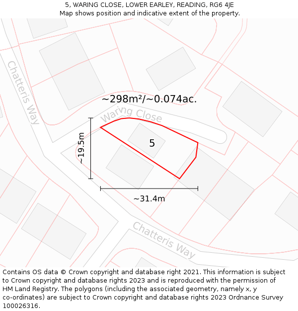 5, WARING CLOSE, LOWER EARLEY, READING, RG6 4JE: Plot and title map