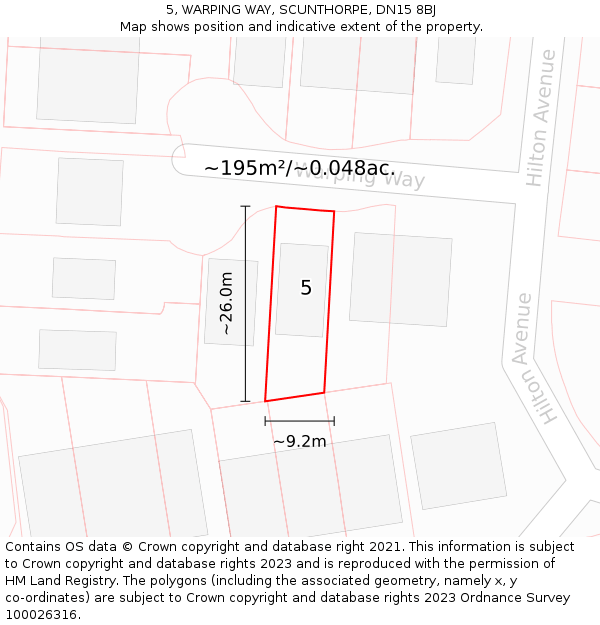 5, WARPING WAY, SCUNTHORPE, DN15 8BJ: Plot and title map