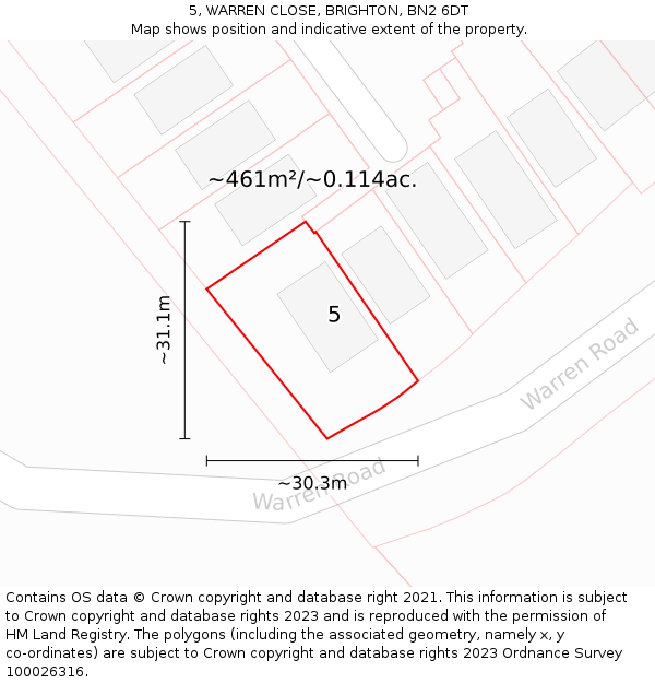 5, WARREN CLOSE, BRIGHTON, BN2 6DT: Plot and title map