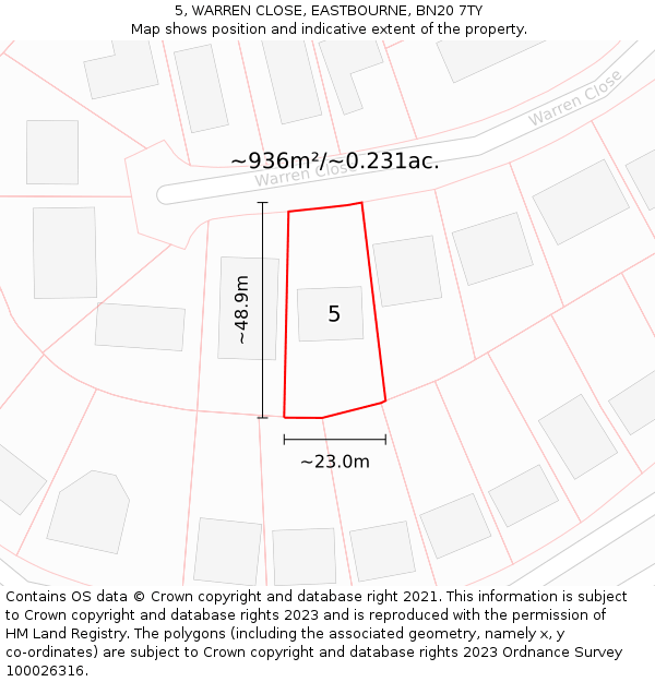 5, WARREN CLOSE, EASTBOURNE, BN20 7TY: Plot and title map