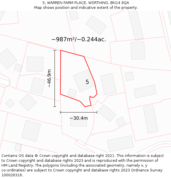 5, WARREN FARM PLACE, WORTHING, BN14 9QA: Plot and title map