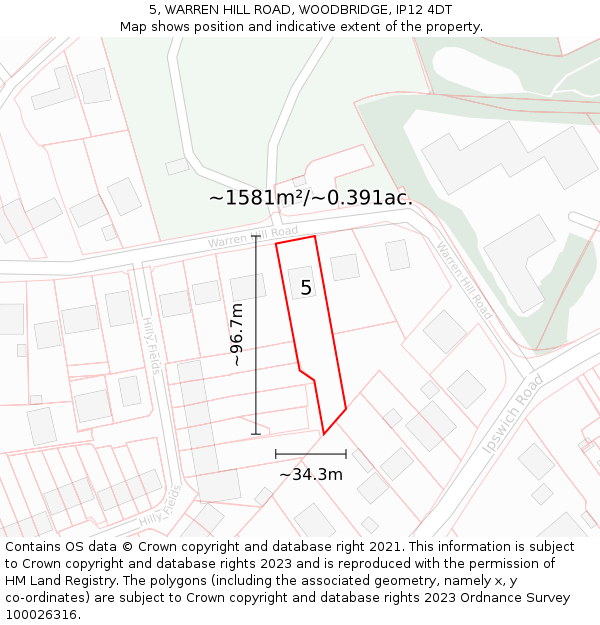 5, WARREN HILL ROAD, WOODBRIDGE, IP12 4DT: Plot and title map