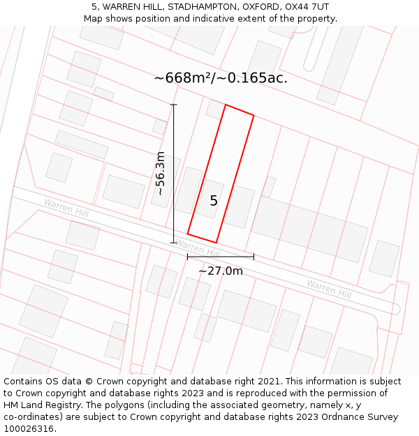 5, WARREN HILL, STADHAMPTON, OXFORD, OX44 7UT: Plot and title map