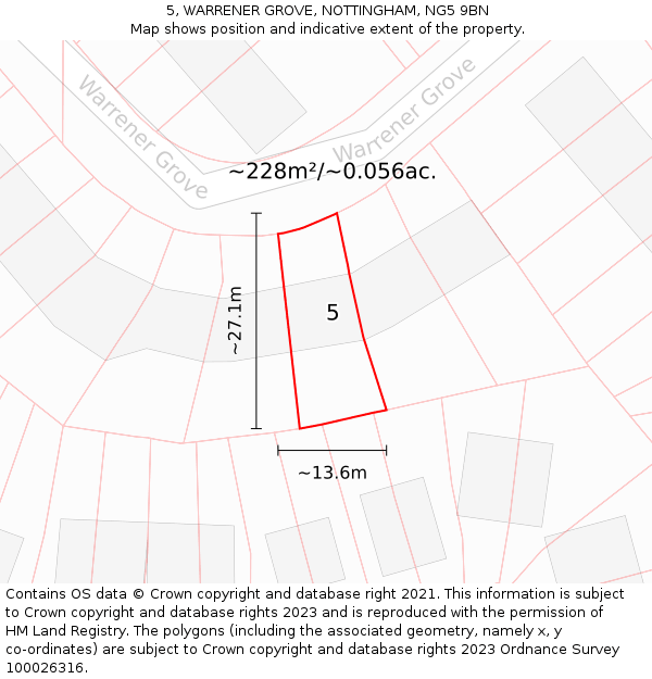 5, WARRENER GROVE, NOTTINGHAM, NG5 9BN: Plot and title map