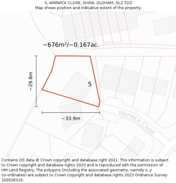 5, WARWICK CLOSE, SHAW, OLDHAM, OL2 7DZ: Plot and title map