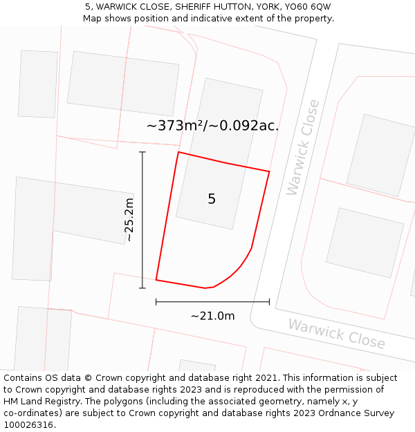 5, WARWICK CLOSE, SHERIFF HUTTON, YORK, YO60 6QW: Plot and title map