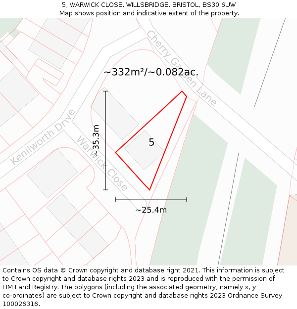 5, WARWICK CLOSE, WILLSBRIDGE, BRISTOL, BS30 6UW: Plot and title map