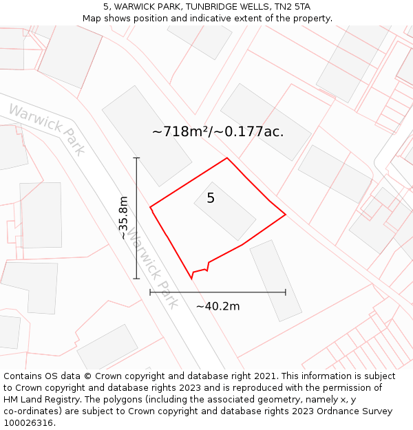 5, WARWICK PARK, TUNBRIDGE WELLS, TN2 5TA: Plot and title map