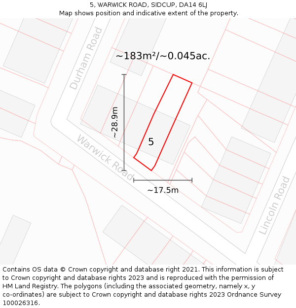 5, WARWICK ROAD, SIDCUP, DA14 6LJ: Plot and title map