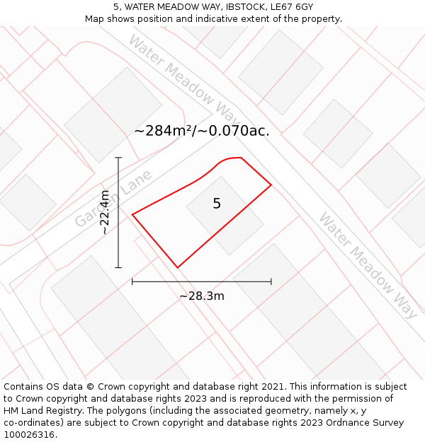 5, WATER MEADOW WAY, IBSTOCK, LE67 6GY: Plot and title map