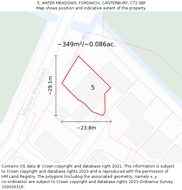 5, WATER MEADOWS, FORDWICH, CANTERBURY, CT2 0BF: Plot and title map