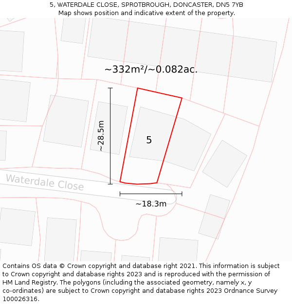 5, WATERDALE CLOSE, SPROTBROUGH, DONCASTER, DN5 7YB: Plot and title map