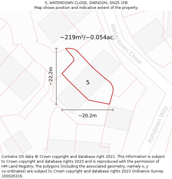 5, WATERDOWN CLOSE, SWINDON, SN25 1FB: Plot and title map