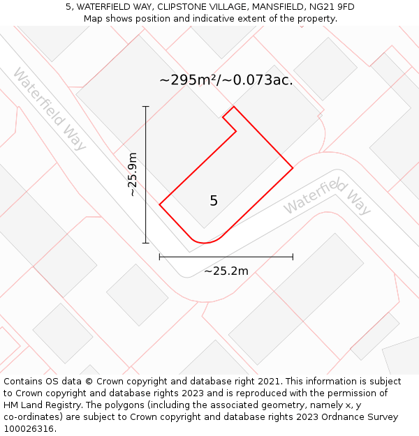5, WATERFIELD WAY, CLIPSTONE VILLAGE, MANSFIELD, NG21 9FD: Plot and title map