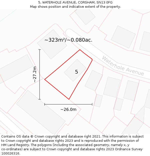 5, WATERHOLE AVENUE, CORSHAM, SN13 0FG: Plot and title map