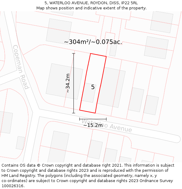 5, WATERLOO AVENUE, ROYDON, DISS, IP22 5RL: Plot and title map