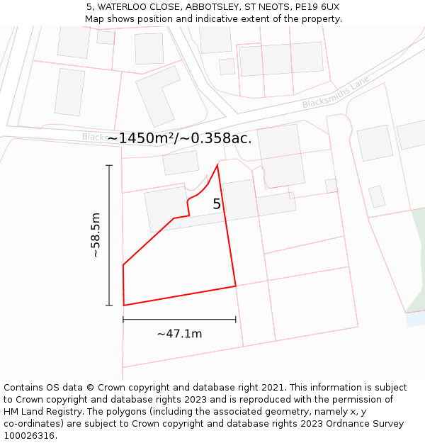 5, WATERLOO CLOSE, ABBOTSLEY, ST NEOTS, PE19 6UX: Plot and title map