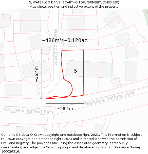 5, WATERLOO DRIVE, SCARTHO TOP, GRIMSBY, DN33 3SQ: Plot and title map