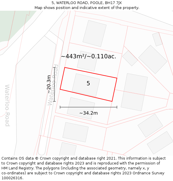 5, WATERLOO ROAD, POOLE, BH17 7JX: Plot and title map