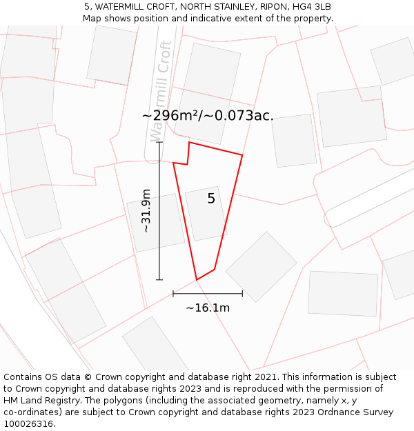 5, WATERMILL CROFT, NORTH STAINLEY, RIPON, HG4 3LB: Plot and title map