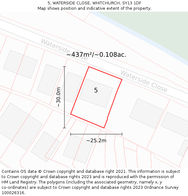 5, WATERSIDE CLOSE, WHITCHURCH, SY13 1DF: Plot and title map