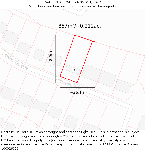 5, WATERSIDE ROAD, PAIGNTON, TQ4 6LJ: Plot and title map