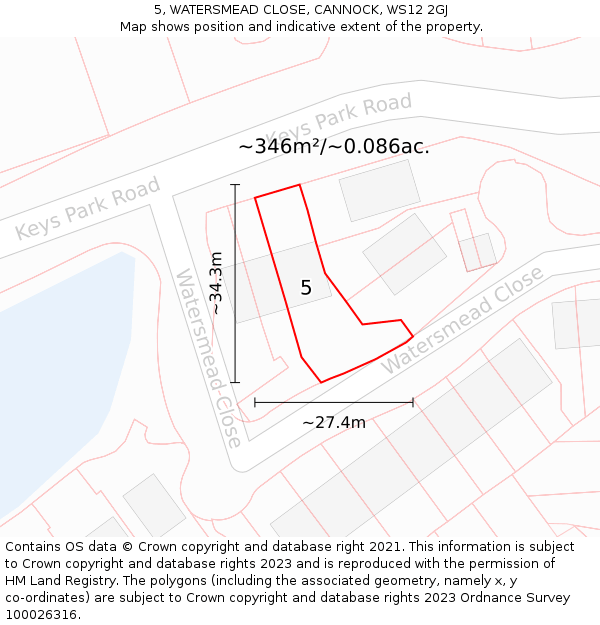 5, WATERSMEAD CLOSE, CANNOCK, WS12 2GJ: Plot and title map
