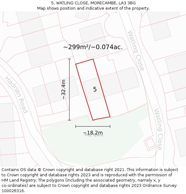 5, WATLING CLOSE, MORECAMBE, LA3 3BG: Plot and title map