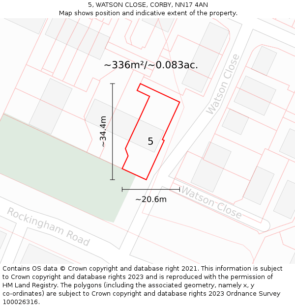 5, WATSON CLOSE, CORBY, NN17 4AN: Plot and title map