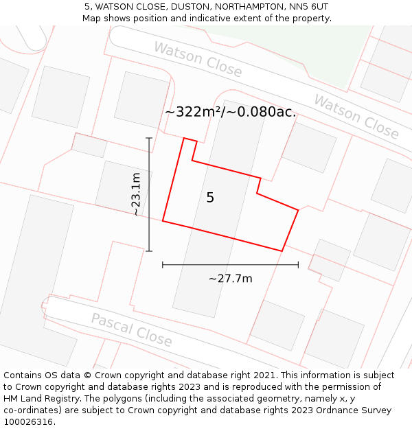 5, WATSON CLOSE, DUSTON, NORTHAMPTON, NN5 6UT: Plot and title map