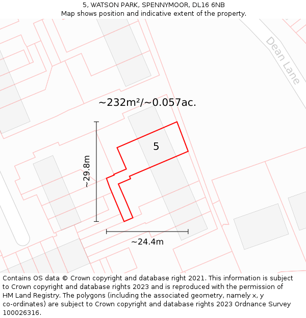 5, WATSON PARK, SPENNYMOOR, DL16 6NB: Plot and title map