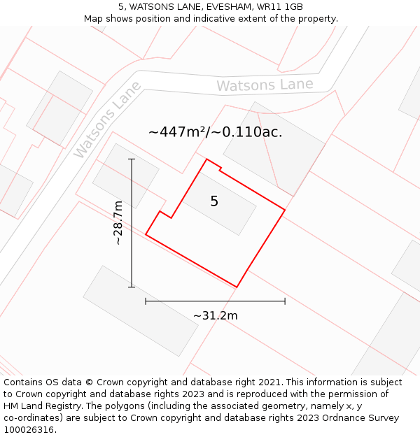 5, WATSONS LANE, EVESHAM, WR11 1GB: Plot and title map