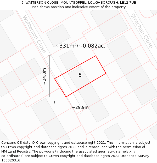 5, WATTERSON CLOSE, MOUNTSORREL, LOUGHBOROUGH, LE12 7UB: Plot and title map