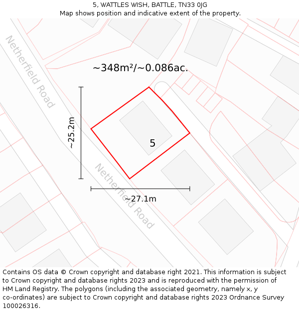5, WATTLES WISH, BATTLE, TN33 0JG: Plot and title map