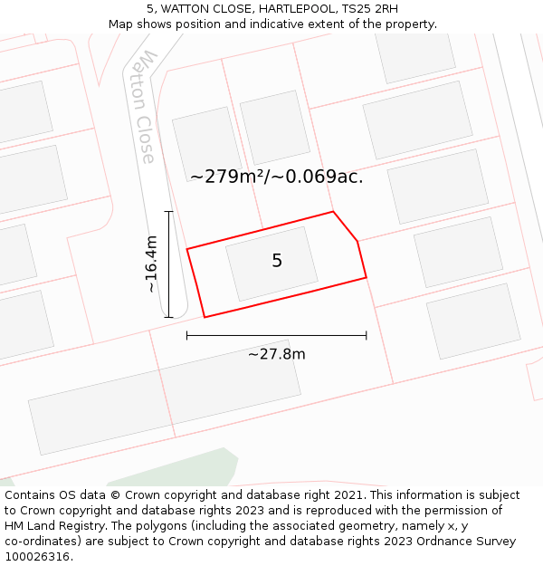 5, WATTON CLOSE, HARTLEPOOL, TS25 2RH: Plot and title map