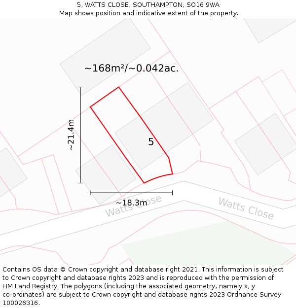 5, WATTS CLOSE, SOUTHAMPTON, SO16 9WA: Plot and title map