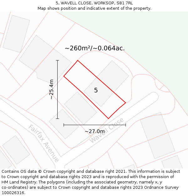 5, WAVELL CLOSE, WORKSOP, S81 7RL: Plot and title map
