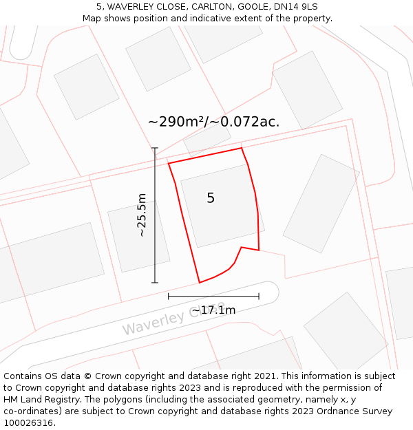 5, WAVERLEY CLOSE, CARLTON, GOOLE, DN14 9LS: Plot and title map