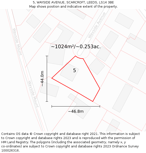 5, WAYSIDE AVENUE, SCARCROFT, LEEDS, LS14 3BE: Plot and title map