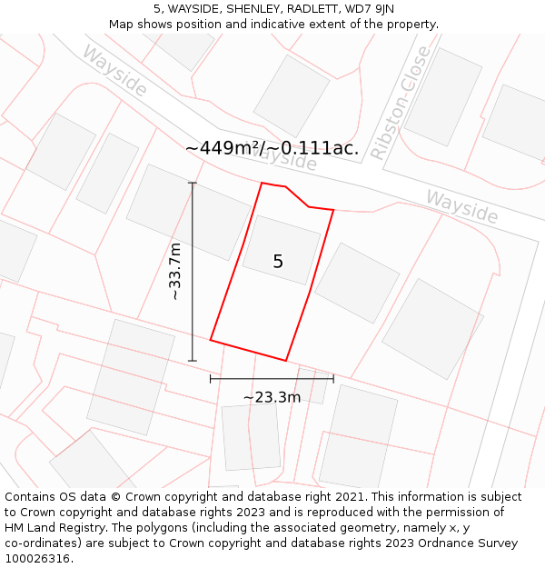 5, WAYSIDE, SHENLEY, RADLETT, WD7 9JN: Plot and title map