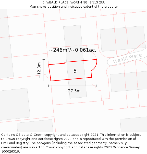 5, WEALD PLACE, WORTHING, BN13 2FA: Plot and title map