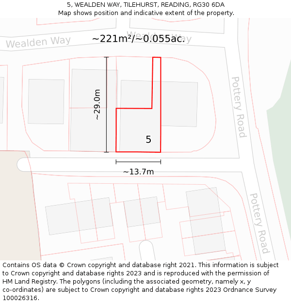 5, WEALDEN WAY, TILEHURST, READING, RG30 6DA: Plot and title map